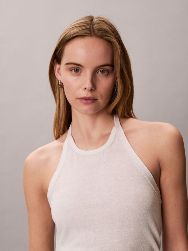 Alb Top Halter-Neck Din Amestec De In  Femei