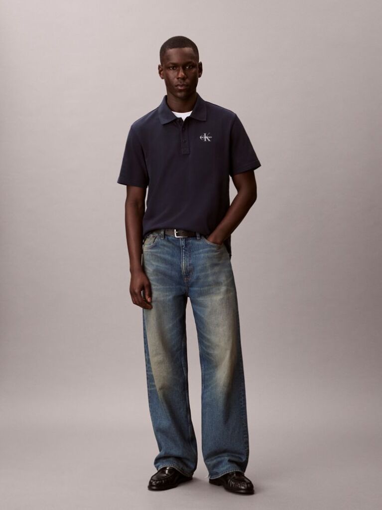 Blue Casual Monologo Polo Shirt  Men