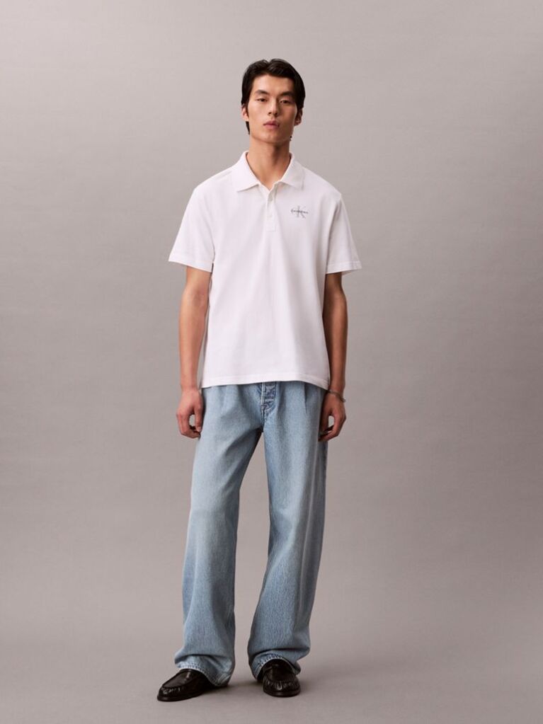 White Casual Monologo Polo Shirt  Men