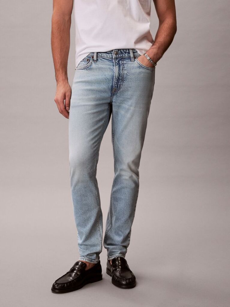 Denim Marbled Slim Tapered Leg Jeans  Men