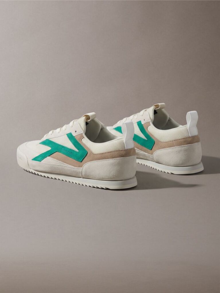 Alb CK KAY - Adidasi Runner Din Piele Intoarsa  Barbati