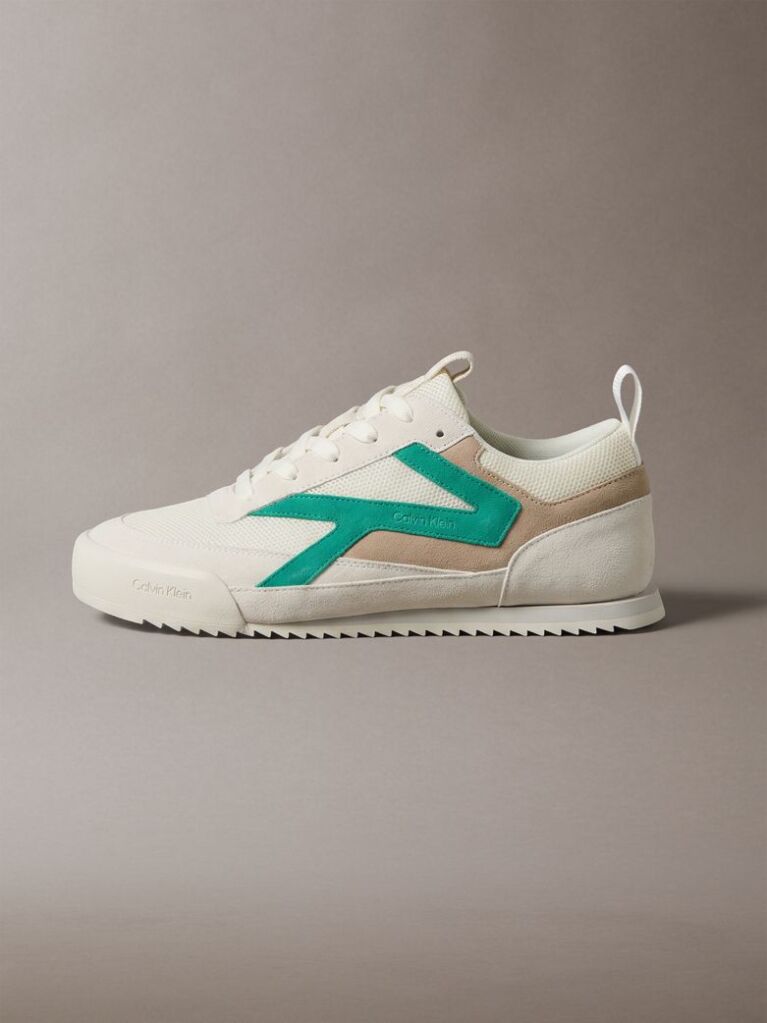 Alb CK KAY - Adidasi Runner Din Piele Intoarsa  Barbati
