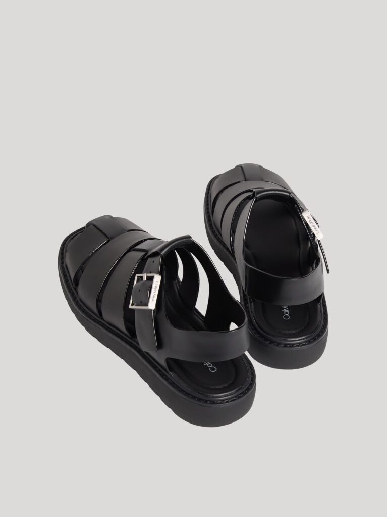 Black Square Toe Fisherman Sandals With Leather  Women