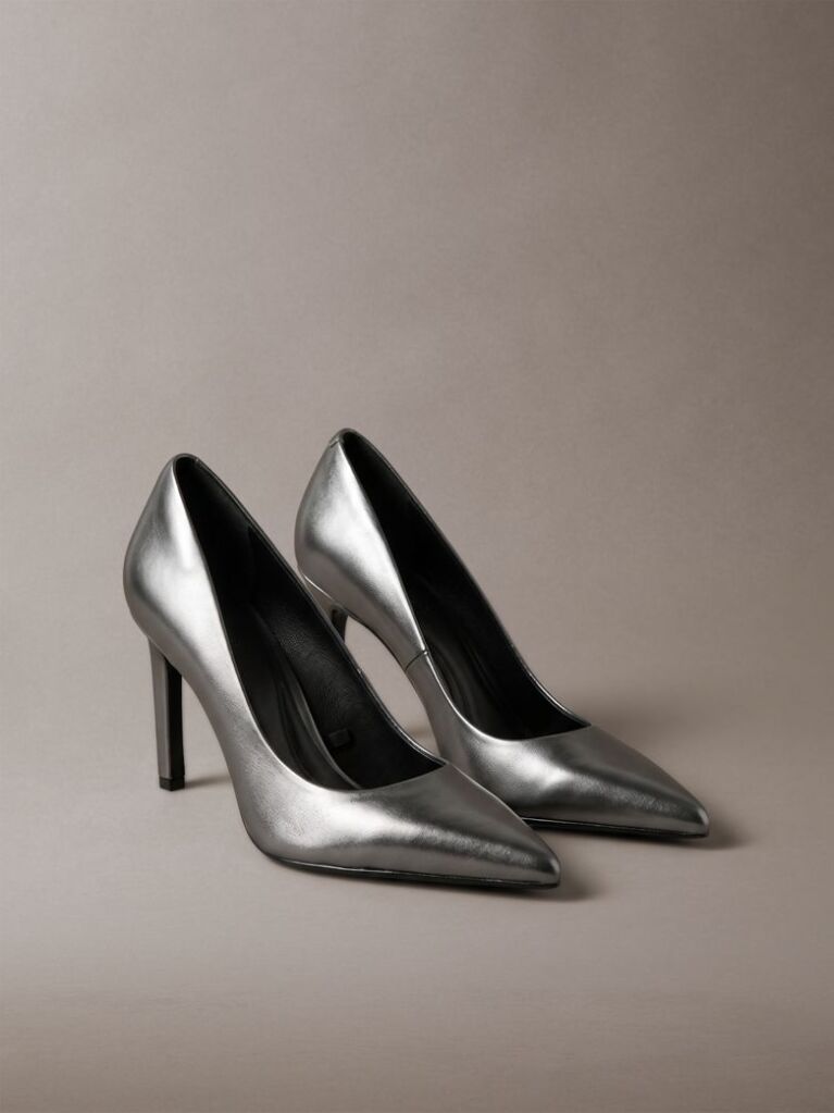 Gri Pantofi Stiletto Din Piele Cu Toc Gri Metalizat  Femei