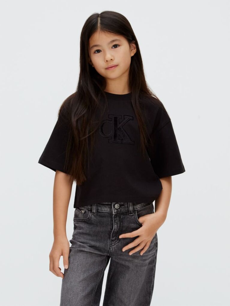 Negru Tricou Boxy Cu Logo  Fete