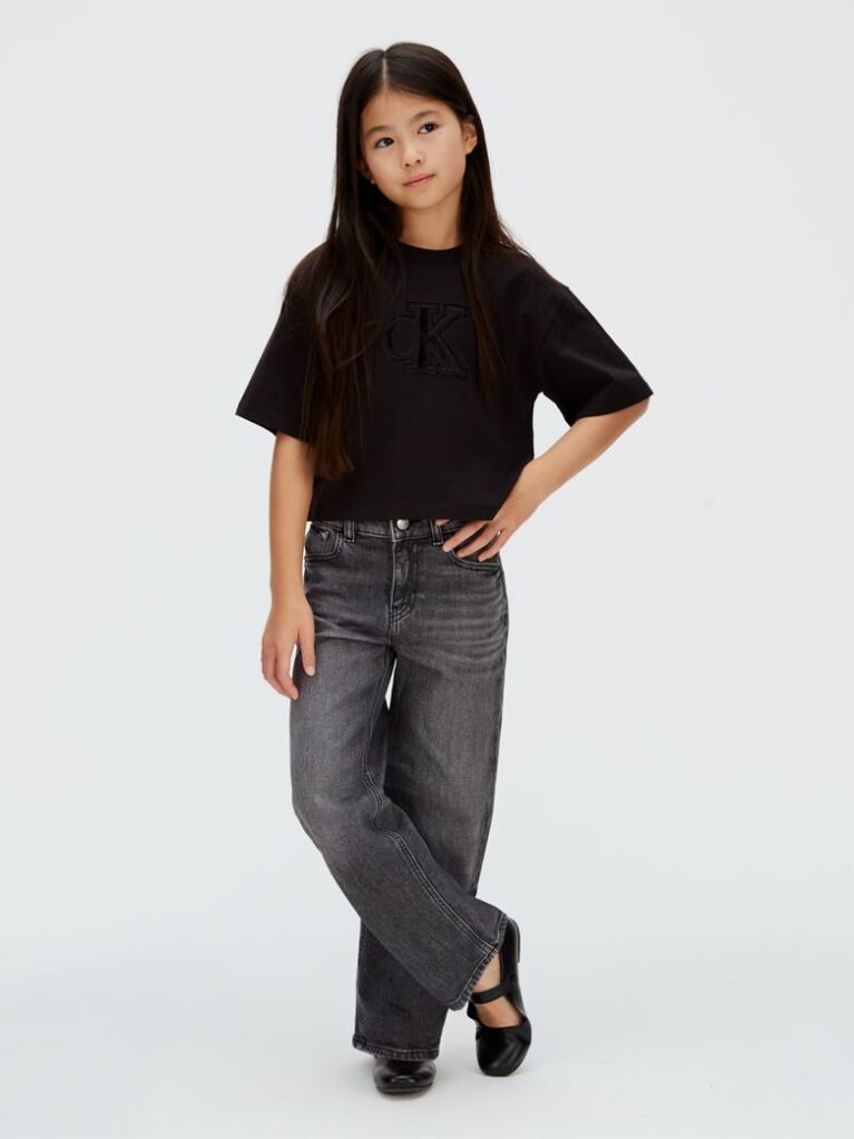 Negru Tricou Boxy Cu Logo  Fete
