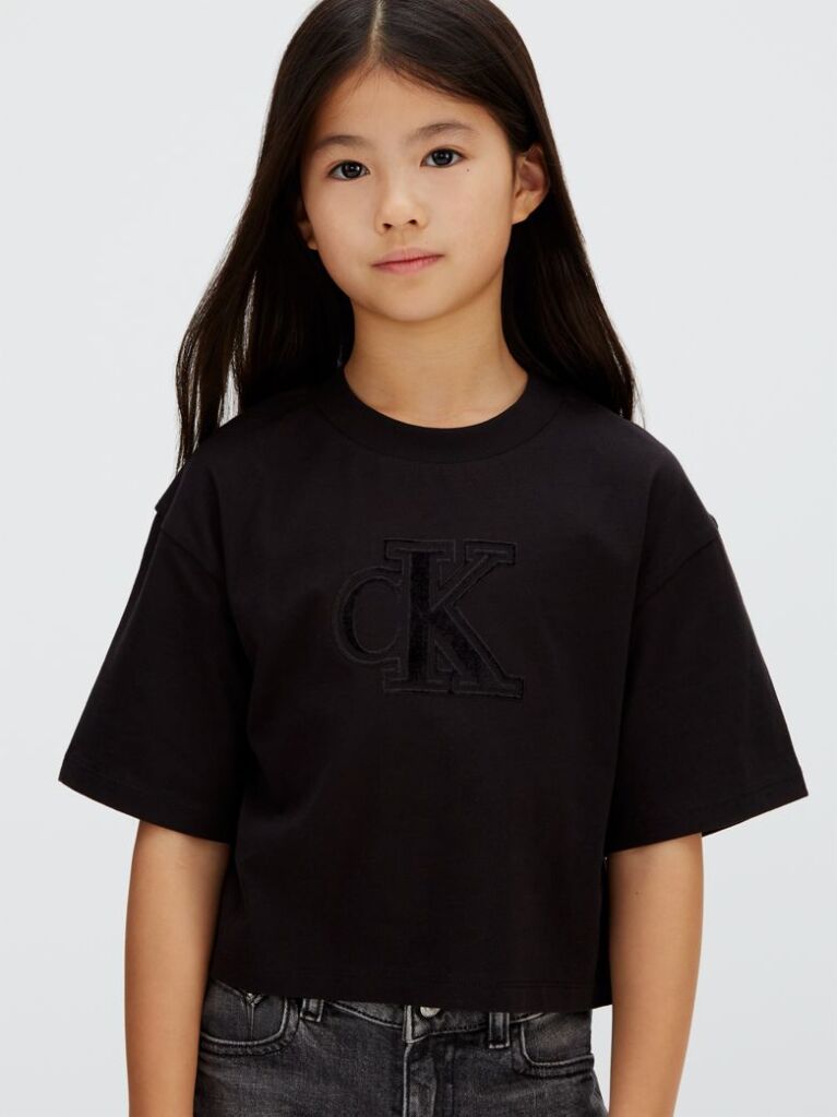 Negru Tricou Boxy Cu Logo  Fete