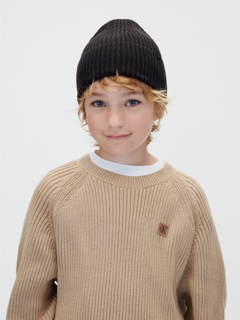 Negru Caciula Pentru Copii Cu Textura Rib  Copii Unisex