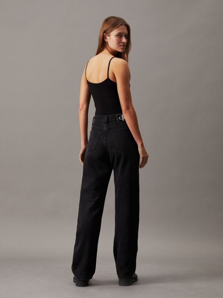 Negru Body Din Bumbac Elastic Cu Logo Monograma  Femei