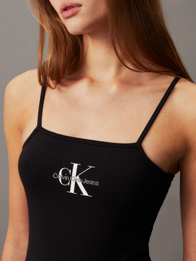 Negru Body Din Bumbac Elastic Cu Logo Monograma  Femei