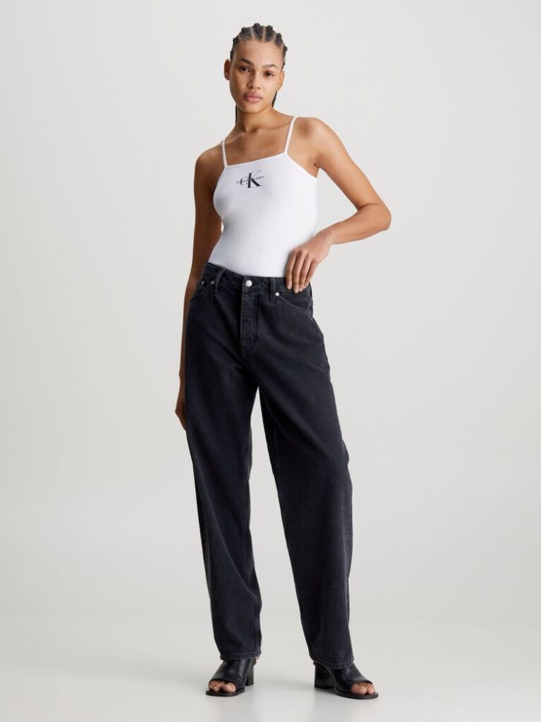 Alb Body Din Bumbac Elastic Cu Logo Monograma  Femei