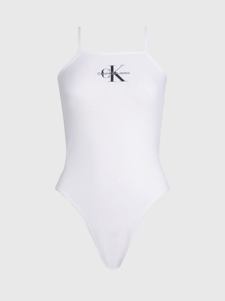 Alb Body Din Bumbac Elastic Cu Logo Monograma  Femei