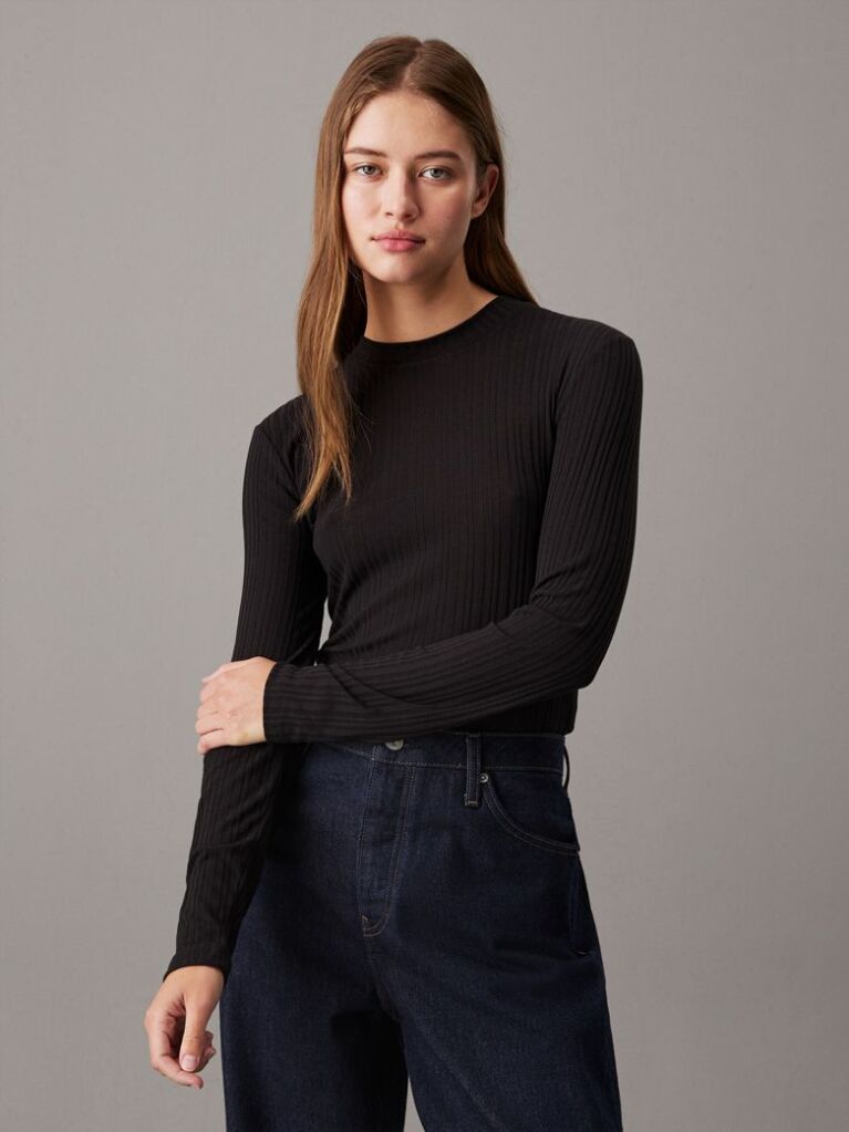 Negru Bluza Reiata Semi-Transparenta Cu Maneca Lunga  Femei
