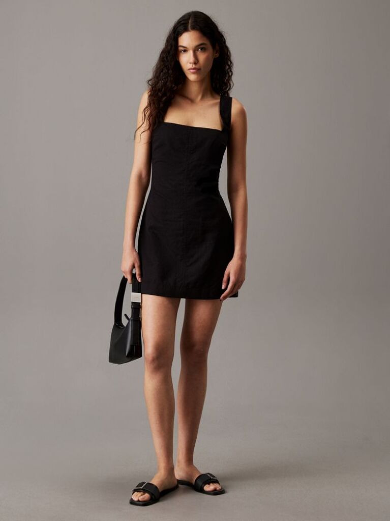 Negru Rochie Mini Din Bumbac Si In Cu Textura Moale  Femei