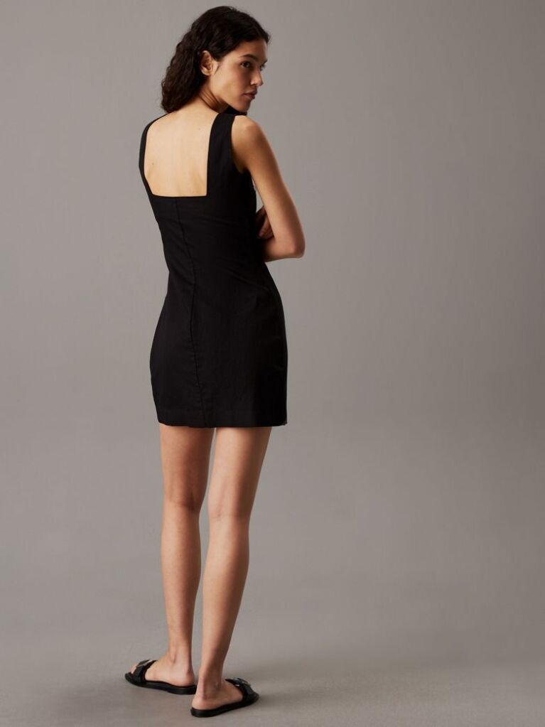 Negru Rochie Mini Din Bumbac Si In Cu Textura Moale  Femei