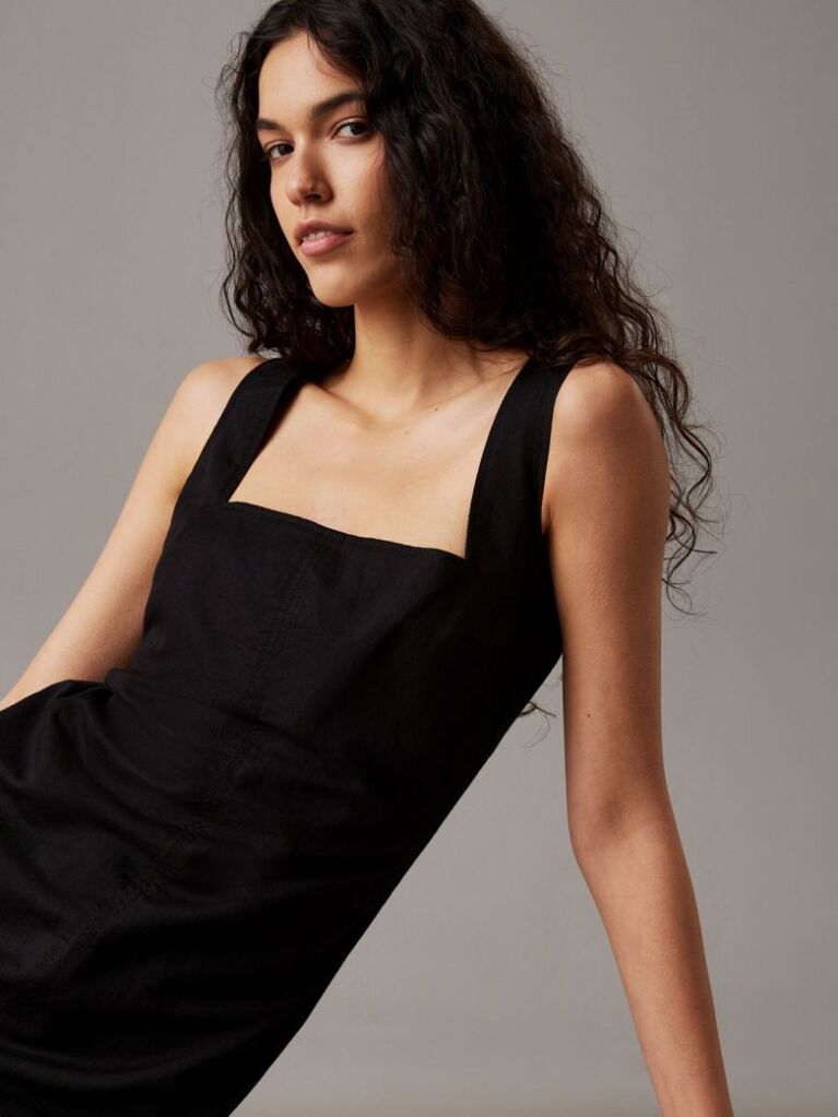 Negru Rochie Mini Din Bumbac Si In Cu Textura Moale  Femei