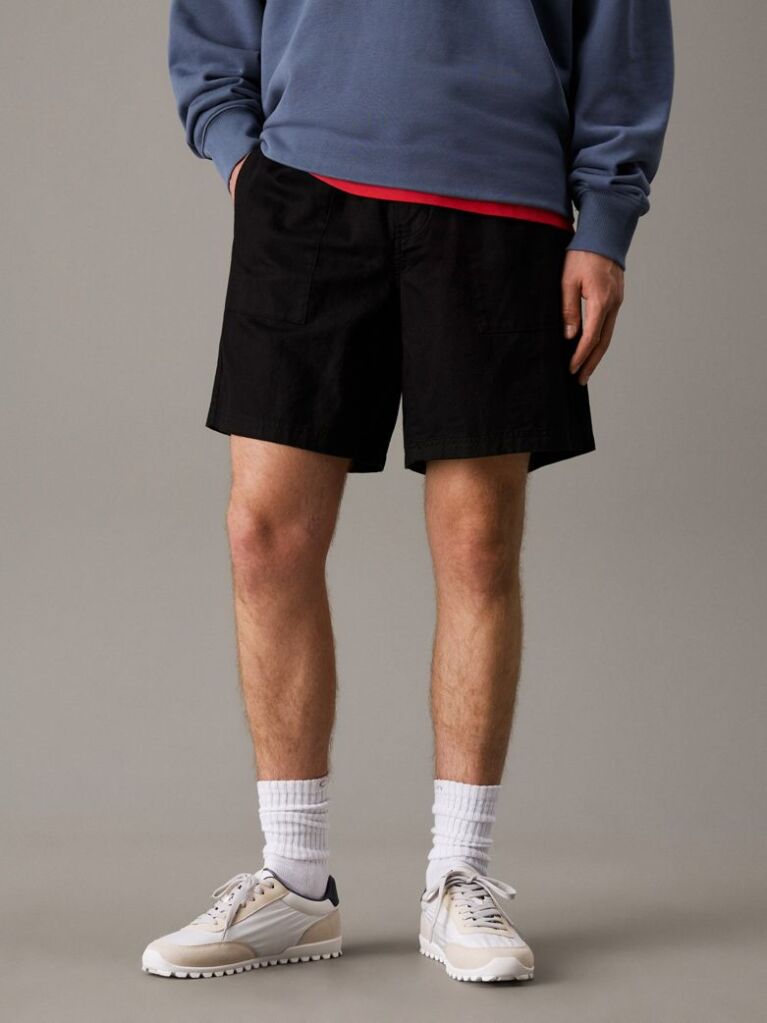 Negru Pantaloni Scurti Din Bumbac Si In Cu Textura Τwill  Barbati
