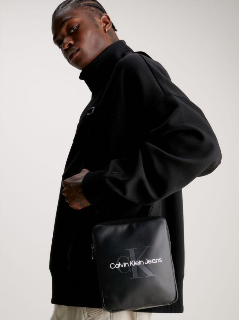 Black Logo Crossbody Reporter Bag  Men