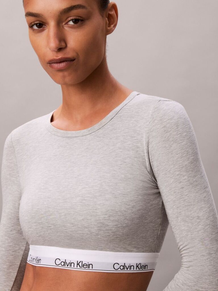 Grey Long Sleeve T-shirt Bralette - Icon Cotton Modal  Women