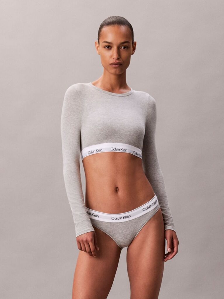 Grey Long Sleeve T-shirt Bralette - Icon Cotton Modal  Women