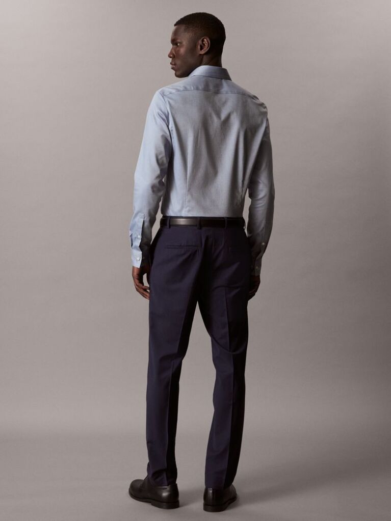 Albastru Camasa Barbateasca Slim Fit Din Material Elastic Cu Tehnologie Non-Iron  Barbati