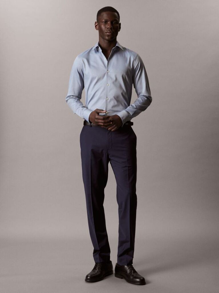 Albastru Camasa Barbateasca Slim Fit Din Material Elastic Cu Tehnologie Non-Iron  Barbati