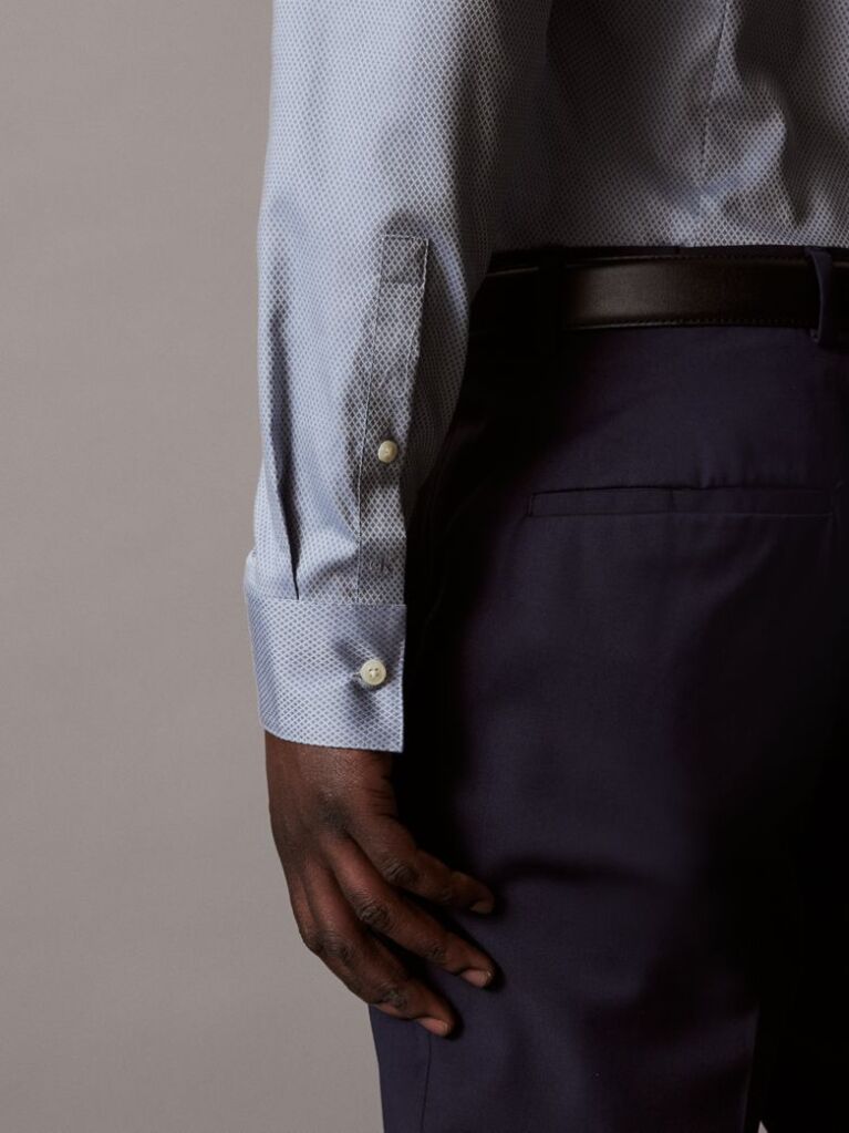 Albastru Camasa Barbateasca Slim Fit Din Material Elastic Cu Tehnologie Non-Iron  Barbati