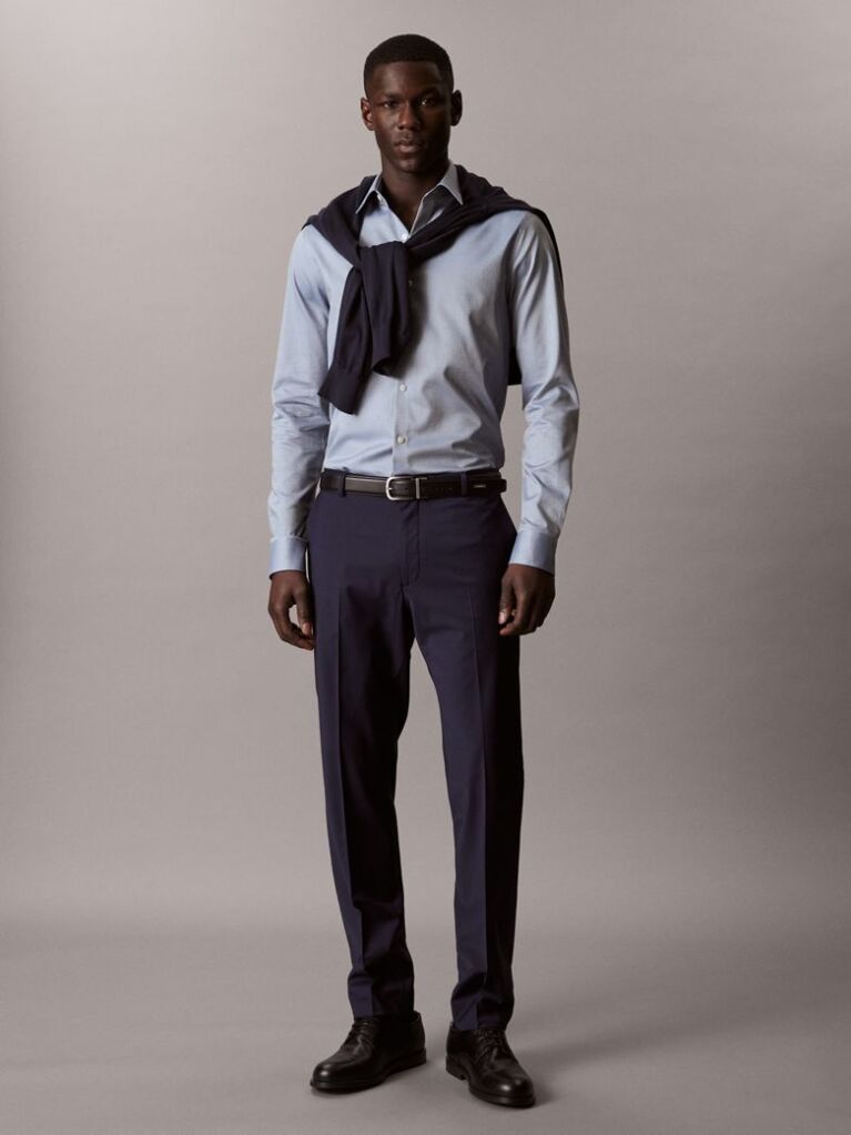 Albastru Camasa Barbateasca Slim Fit Din Material Elastic Cu Tehnologie Non-Iron  Barbati