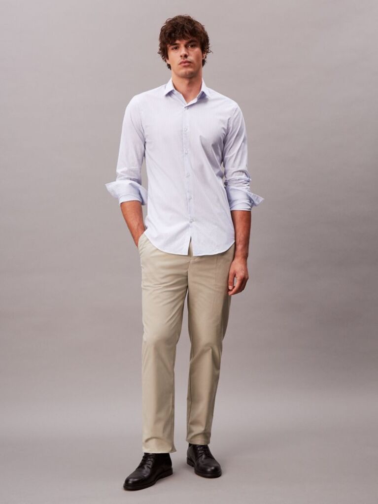 Albastru Camasa Slim Din Poplin De Bumbac In Dungi  Barbati