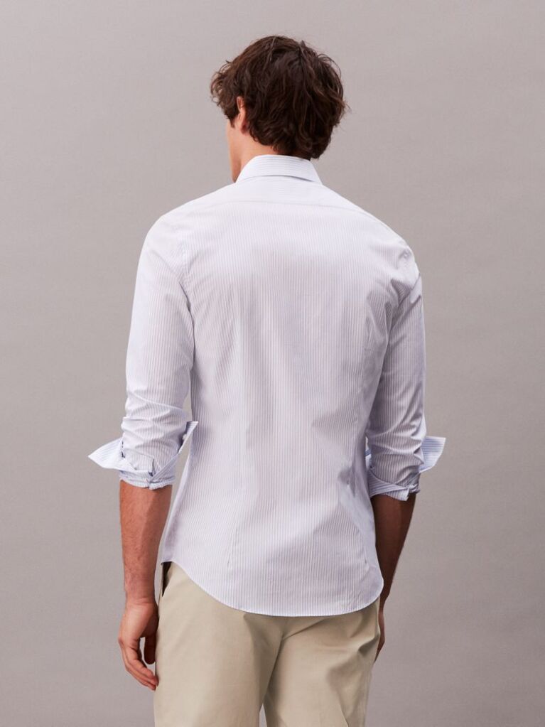 Albastru Camasa Slim Din Poplin De Bumbac In Dungi  Barbati