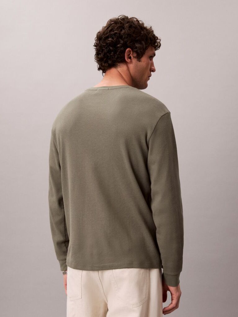 Verde Bluza Cu Maneca Lunga Si Textura Waffle  Barbati