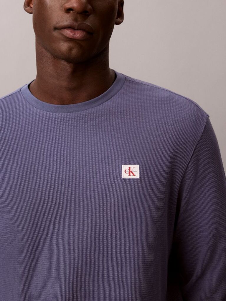 Albastru Bluza Cu Maneca Lunga Si Textura Waffle  Barbati