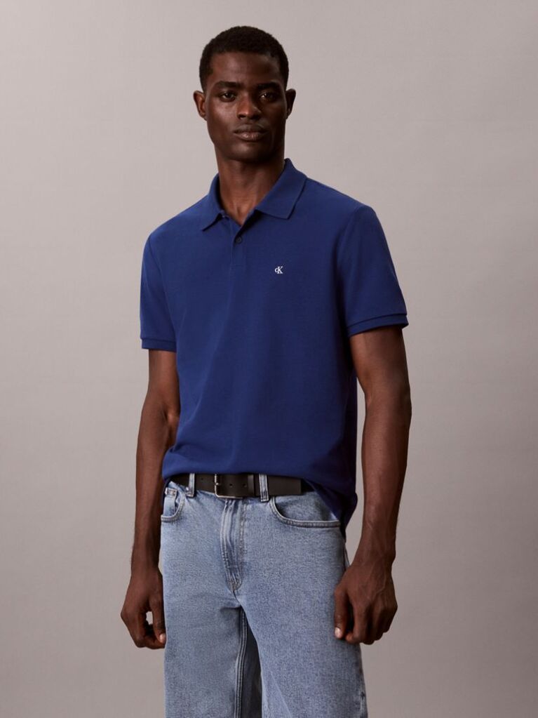 Albastru Tricou Polo Din Bumbac Piqué  Barbati