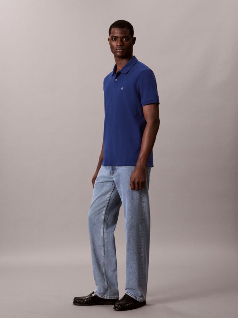 Albastru Tricou Polo Din Bumbac Piqué  Barbati