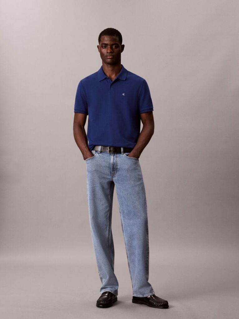 Albastru Tricou Polo Din Bumbac Piqué  Barbati