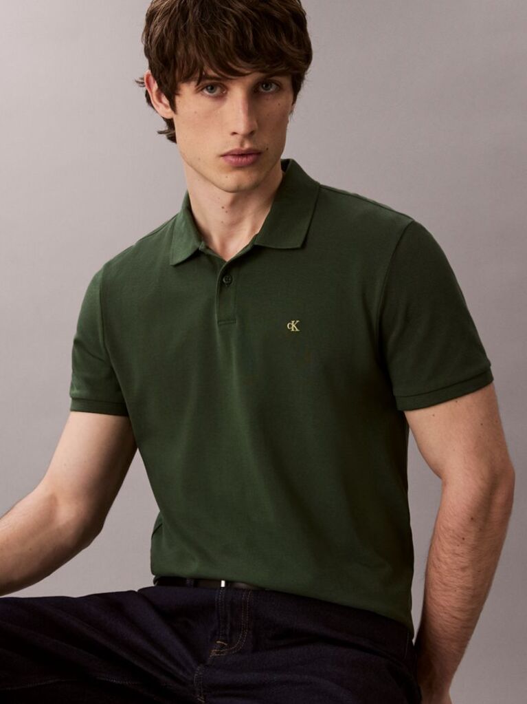 Verde Tricou Polo Din Bumbac Piqué  Barbati