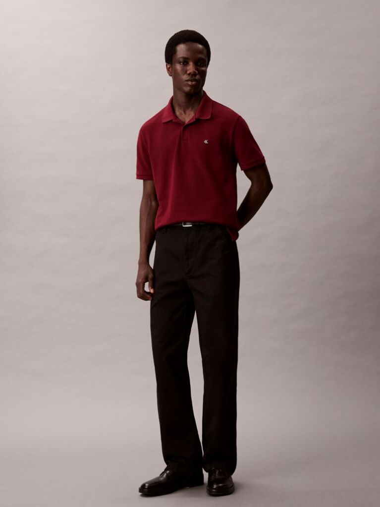 Rosu Tricou Polo Din Bumbac Piqué  Barbati