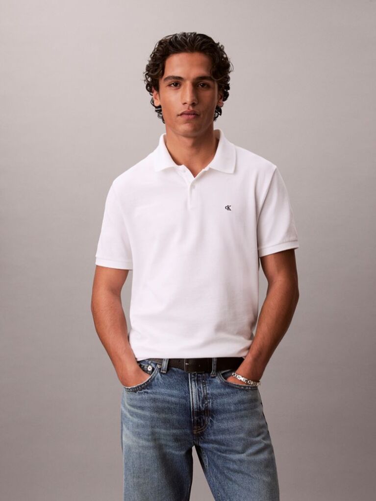 Alb Tricou Polo Din Bumbac Piqué  Barbati