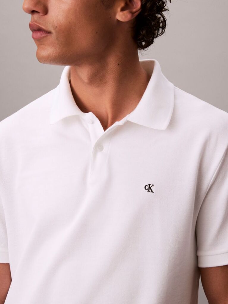 Alb Tricou Polo Din Bumbac Piqué  Barbati