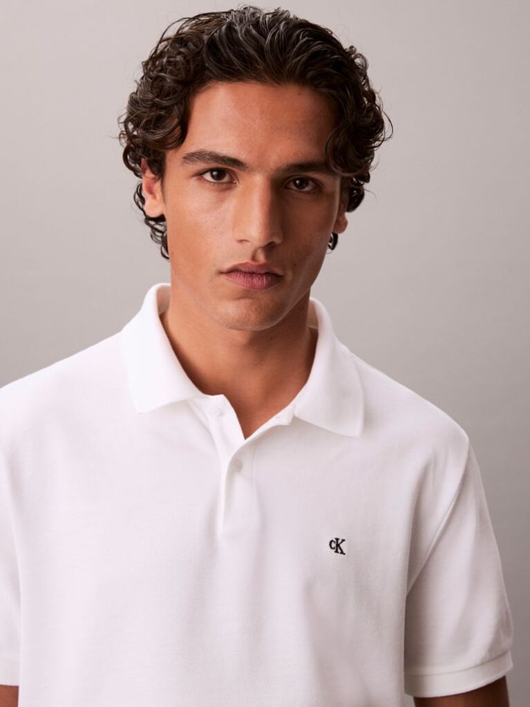 Alb Tricou Polo Din Bumbac Piqué  Barbati