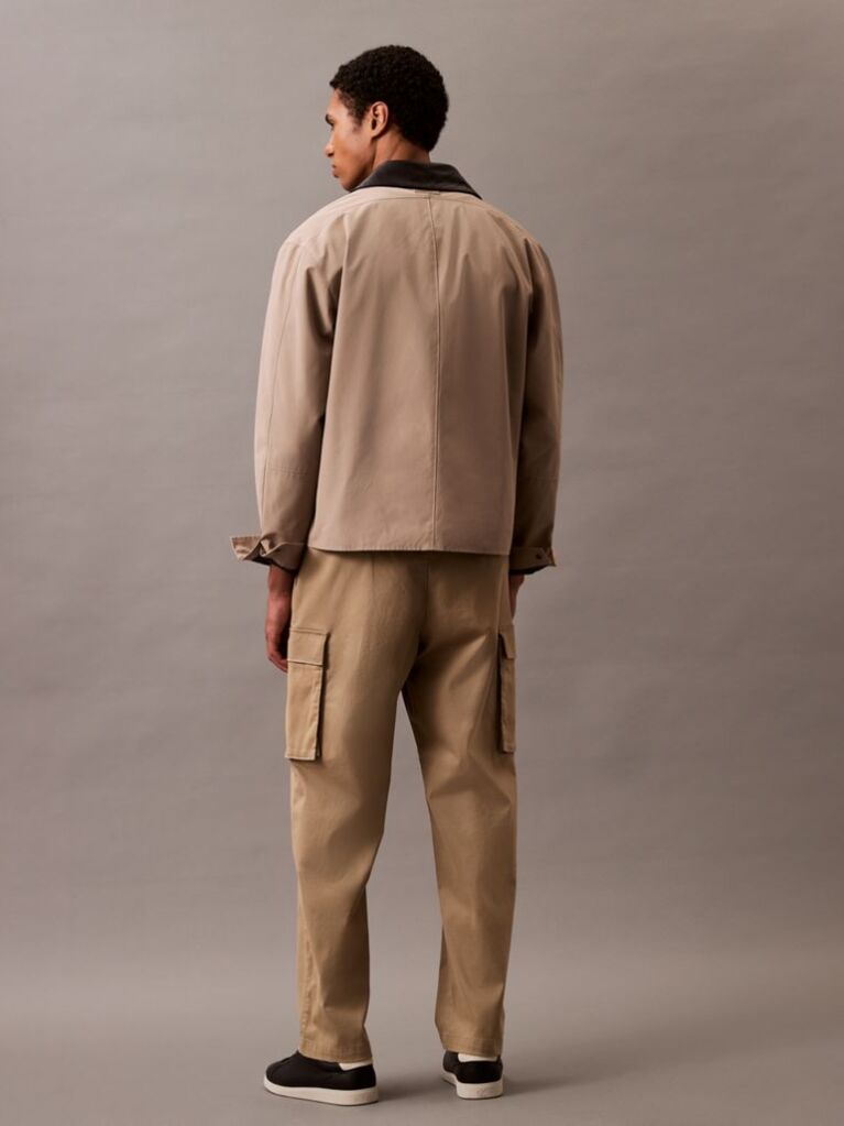 Khaki Cotton Stretch Straight Fit Cargo Trousers  Men