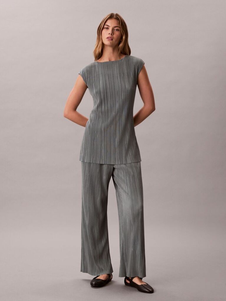 Gri Pantaloni Lounge Plisati Cu Talie Elastica  Femei