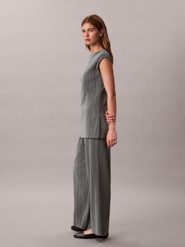 Gri Pantaloni Lounge Plisati Cu Talie Elastica  Femei
