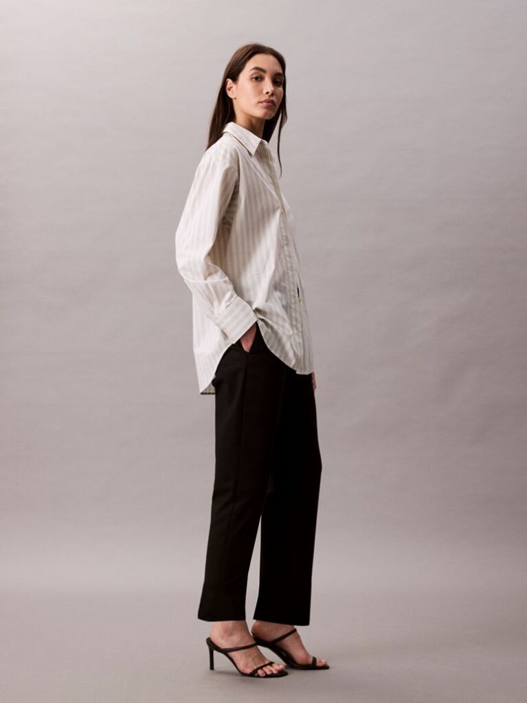 Negru Pantaloni Chino Drepti Din Bumbac Elastic  Femei