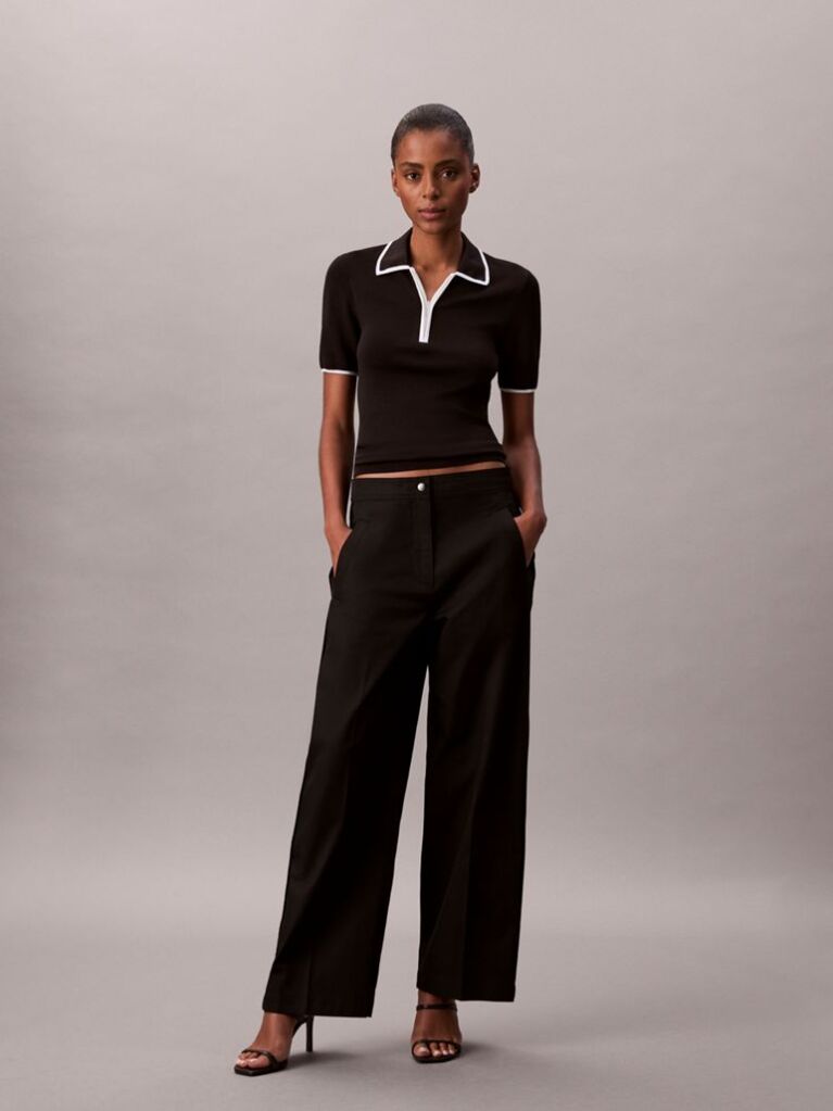 Negru Pantaloni Din Bumbac Twill Cu Banda Logo  Femei