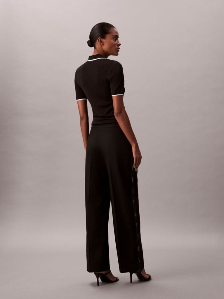 Negru Pantaloni Din Bumbac Twill Cu Banda Logo  Femei