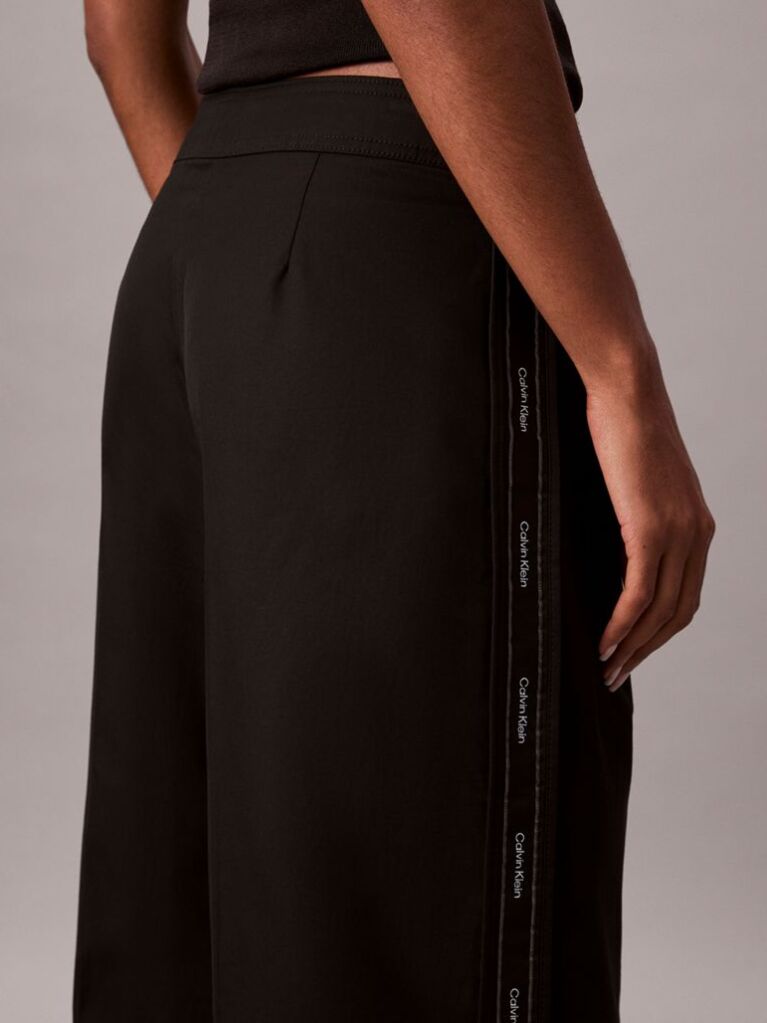 Negru Pantaloni Din Bumbac Twill Cu Banda Logo  Femei