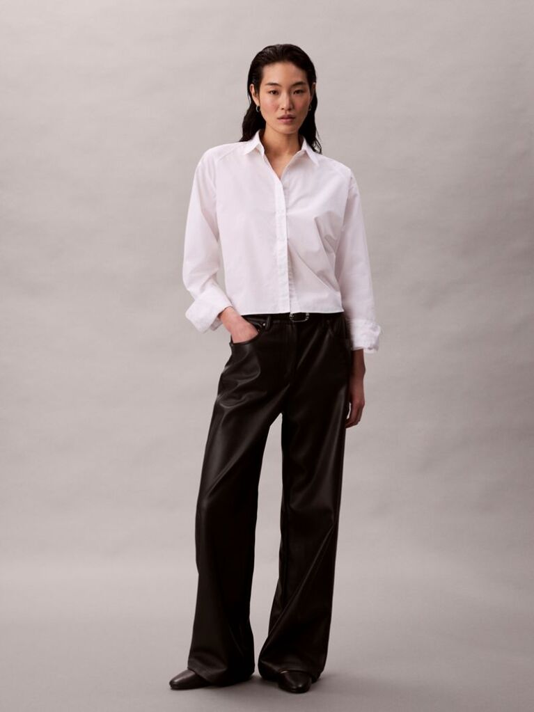 Negru Pantaloni Din Imitatie De Piele Cu 5 Buzunare  Femei