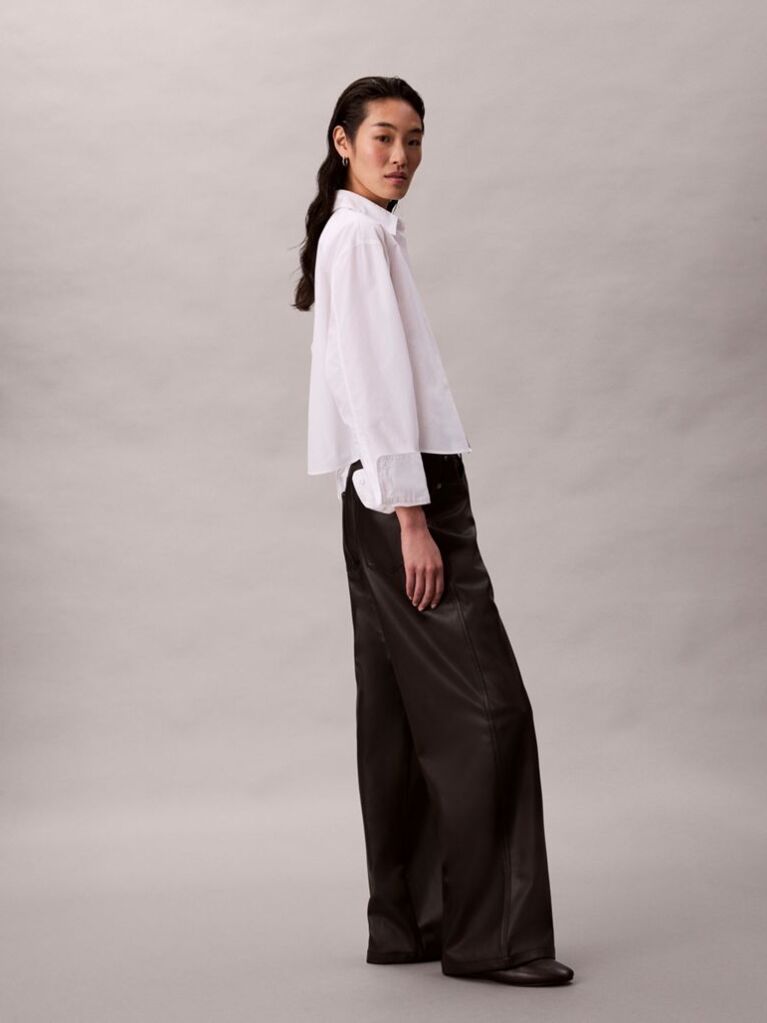 Negru Pantaloni Din Imitatie De Piele Cu 5 Buzunare  Femei