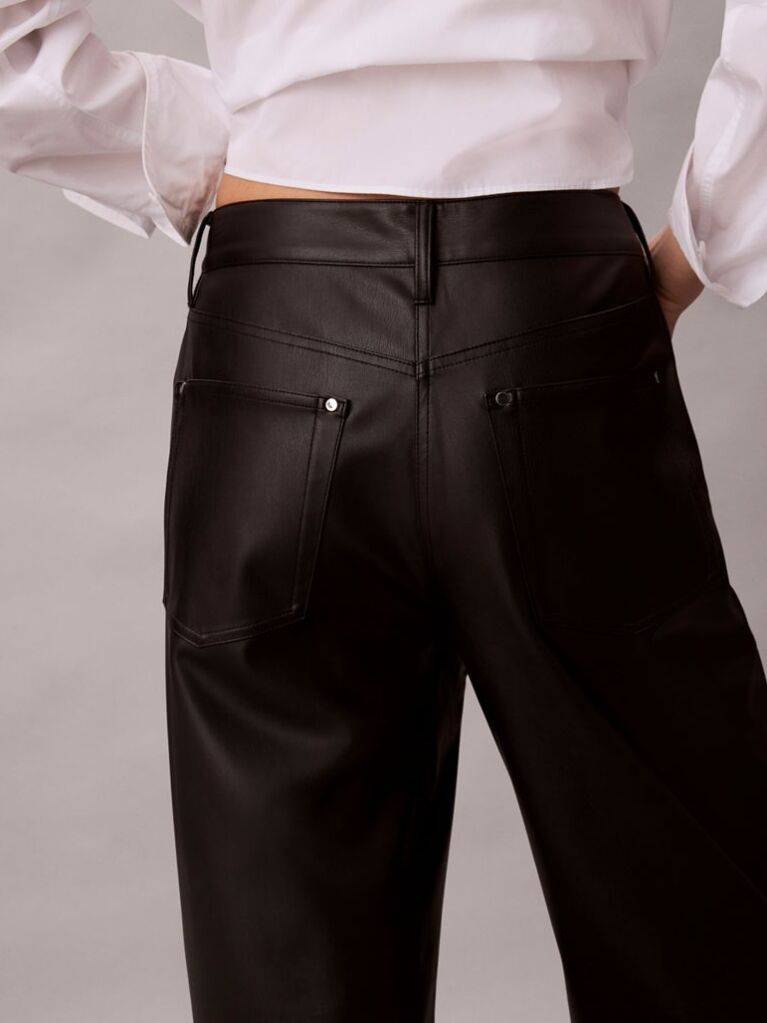 Negru Pantaloni Din Imitatie De Piele Cu 5 Buzunare  Femei